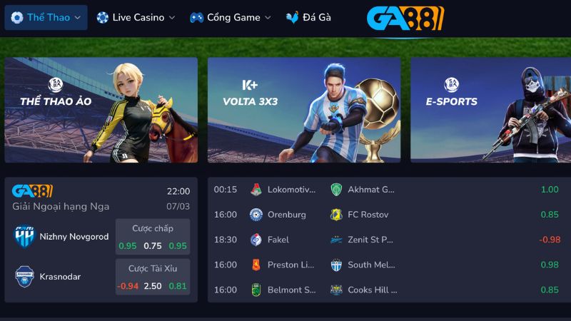 Thể thao 88VN còn cung cấp kèo cược từ các giải đấu lớn